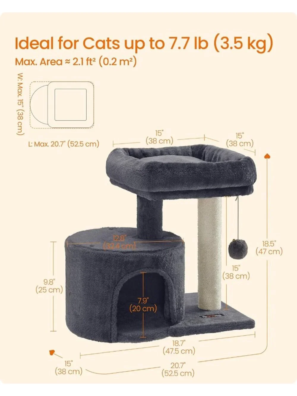New Cat Tree Tower, Smoky Gray Condo with Sisal Scratching Post for Kittens